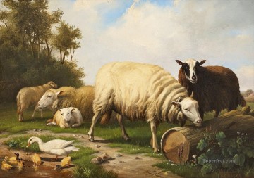 Eugene Verboeckhoven Schafe et Enten moutons Peinture à l'huile
